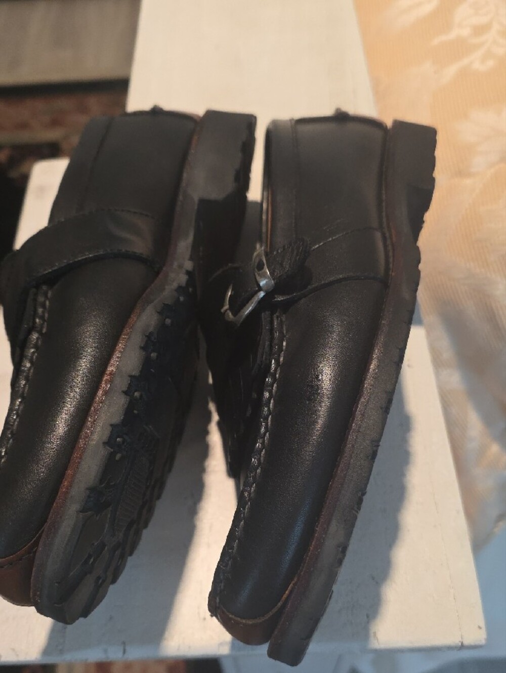 Allen Edmonds Black Leather Kiltie Loafers with Brown Toe - Picture 3 of 11